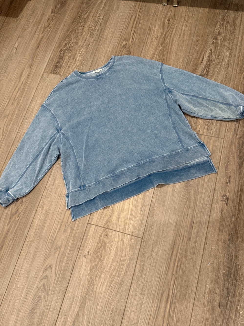 Z Supply Washed Denim Blue Crewneck Sweatshirt